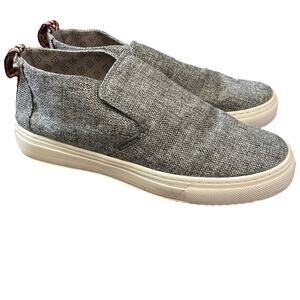 EUC Women's Hey Dude Grey/Multi "Peyton" Linen Slip On Shoes Moccassins Size 10
